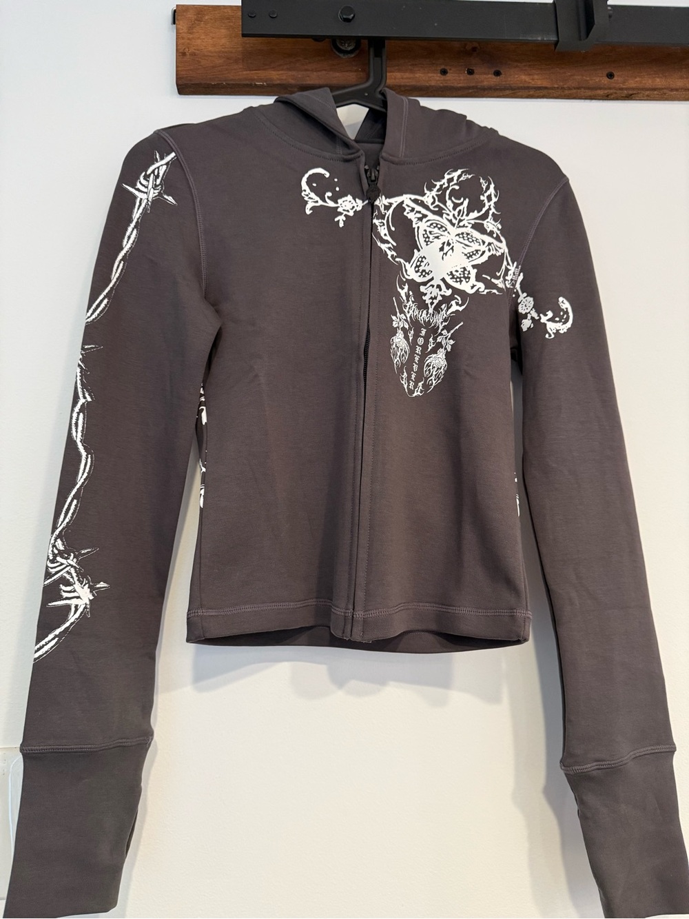 Civil Regime Womens Dark Gray Zip Hoodie with White Graphic